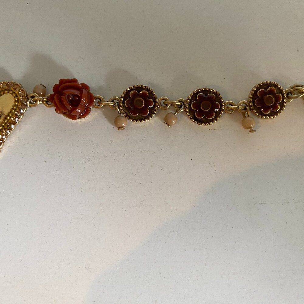 Vintage bracelet with heart charm and brown flower shaped beads - Picture 4 of 4